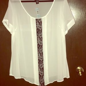 Sheer white fabric with lace stripe.